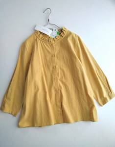 [ new goods ]ESSEME* cotton material frill collar shirt blouse yellow mustard natural L size 