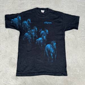 ビンテージ　80s　90s　フルーツオブザルーム　USA製　馬　動物　アニマル　総柄　アート　バージニア　両面プリント　Ｔシャツ　240523