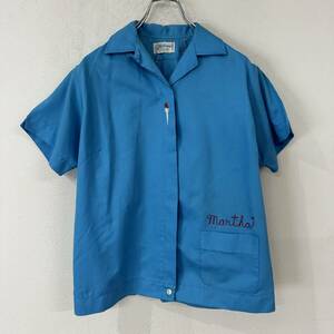 ビンテージ　70s　USA製　Hilton　青タグ　半袖シャツ　オープンカラー　チェーンステッチ　ボウリングシャツ　240521
