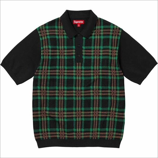 送料無料 S 黒 Supreme Plaid Knit S/S Polo Black 24SS シュプリーム ニットポロ ポロシャツ 半袖 チェック柄 ブラック 新品未使用