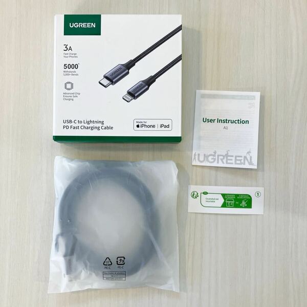 UGREEN USB-C Lightningケーブル【MFi認証取得 PD対応 2M】急速充電 PD ライトニングケーブル ナイロン編み 超高耐久 