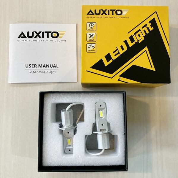 AUXITO H3 LEDフォグランプ ホワイト 6500K 角度調整可能 ショート ledバルブ小型 高輝度 ファンレス ノイズ対策 一体型 車検対応