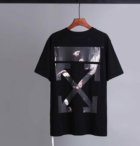 OFF WHITE eggshell white tops T-shirt men's lady's Street print black M