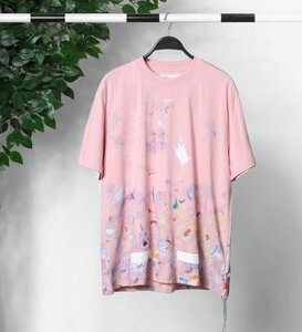OFF WHITE eggshell white tops T-shirt men's lady's casual Street pink M