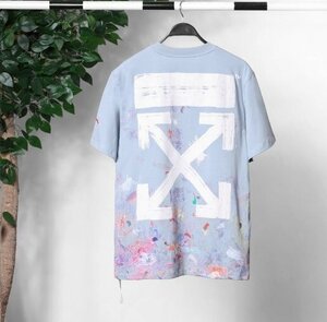 OFF WHITE eggshell white tops T-shirt men's lady's colorful casual blue M