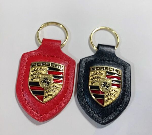 PORSCHE ポルシェ クレスト キーホルダー赤と黒セット