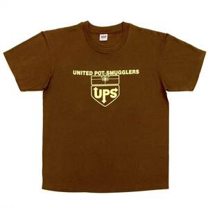 90s【UPS】パロディ Tシャツ size XL USA製 袖裾シングル United Pot Smugglers アメリカ大麻密輸業者マリファナ 企業ロゴTee ヴィンテージ