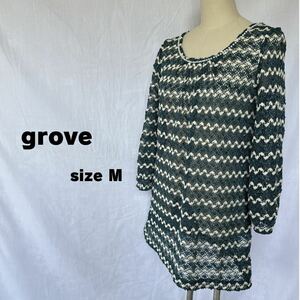 grove グローブ　チュニック 編み込みトップス　パール　ワンピース 長袖 M