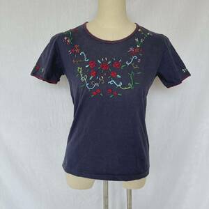 H.Ranch Market T-shirt short sleeves tops embroidery navy 