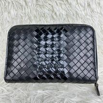 BOTTEGA VENETA ボッテガヴェネタ 長財布 ラウンドファスナー イントレチャート 編み込み エナメル レザー 本革 ブラック 黒 _画像3