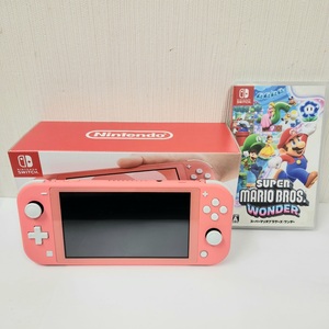 C-05071K【電源起動確認済】NINTENDO SWICH Lite ニンテンドウ スウィッチ ライト コーラル ピンク ソフト付き マリオ ワンダー 中古品