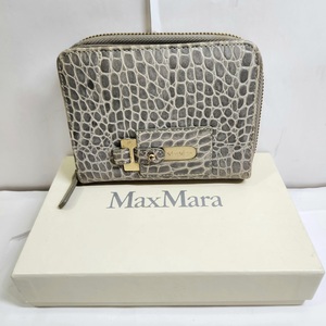 Y-05172K【1円スタート】MaxMara マックスマーラ 二つ折り 財布 レディース グレー 保管品 中古 ウォレット クロコダイル型 レザー