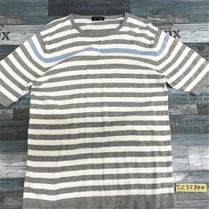 MEN’S MELROSE メンズメルローズ ボーダー 半袖ニットソー 4 白グレー水色