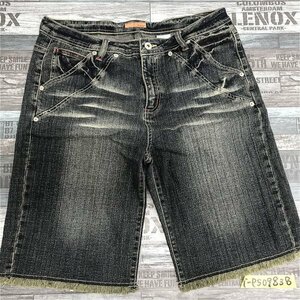 WAVE LIST lady's hige processing Denim jeans shorts 76-99 navy blue 