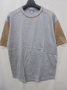 【KCM】ful-15-L★古着・中古★メンズ　半袖Tシャツ 袖切替 『STAYUPLATE』　グレー×ブラウン　サイズ：L