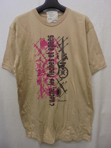 【KCM】ful-27-L★古着・中古★メンズ　半袖Tシャツ 『DOUBLE CHEVRON U.S.A』　ライトブラウン系　サイズ：L