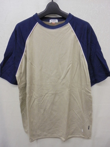 【KCM】ful-76-XL★古着・中古★メンズ　ラグラン 半袖Tシャツ 『stayuplate』　ネイビー×薄カーキ系　サイズ：XL