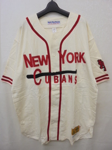 【KCM】ful-97-XXL★長期保管品★『STALL&DEAN』Ebbets Field Flannels 半袖 ベースボールシャツ　NEW YORK CUBANS/17　アイボリー系　XXL