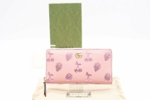 ☆安心の３大保証☆ Aランク ≪GUCCI グッチ/ラウンドファスナー長財布≫ 456117 GGマーモント バレンタイン ジップアラウンド ピンク ロゴ