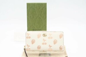 ☆安心の３大保証☆ Aランク ≪GUCCI グッチ/ラウンドファスナー長財布≫ 456117 GGマーモント バレンタイン ジップアラウンド 白 送料無料