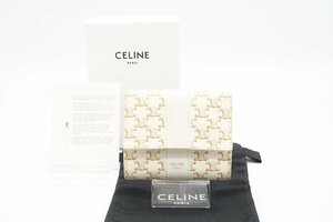 ☆安心の３大保証☆ Bランク ≪CELINE セリーヌ/三つ折り財布≫ 10D572 スモールトリフォールドウォレット トリオンフ ホワイト ベージュ