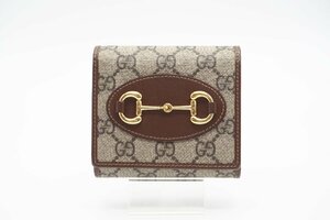 ☆安心の３大保証☆ ABランク ≪GUCCI グッチ/二つ折り財布≫ 621891 ホースビット GGスプリーム ブラウン ベージュ ロゴ 茶 美品 送料無料