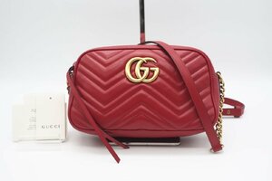 ☆安心の３大保証☆ ABランク ≪GUCCI グッチ/ショルダーバッグ≫ 447632 GGマーモント キルティング スモール レッド レザー 美品 送料込