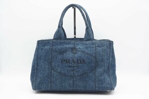 ☆安心の３大保証☆ ABランク ≪PRADA プラダ/トートバッグ≫ B1877B カナパ デニム ロゴプレート ブルー レディースバッグ 美品 送料無料