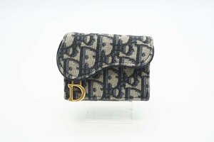 ☆安心の３大保証☆ Bランク ≪Christian Dior クリスチャン/三つ折り財布≫ S5653 CTZQ M928 ディオール ジャガード サドル コンパクト 紺