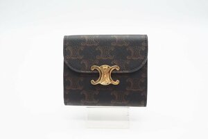 ☆安心の３大保証☆ ABランク ≪CELINE セリーヌ/三つ折り財布≫ 10D782 スモール フラップウォレット トリオンフキャンバス タン ブラウン