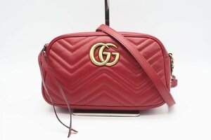 ☆安心の３大保証☆ Bランク ≪GUCCI グッチ/スモール ショルダーバッグ≫ 447632 GGマーモント キルティング レザー レッド 赤 送料無料