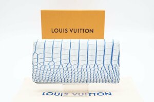 ☆安心の３大保証☆ ABランク ≪LOUIS VUITTON ルイ ヴィトン/二つ折り長財布≫ N80786 クロコダイル ポルトフォイユブラザ ネオン ブルー