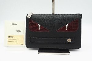 ☆安心の３大保証☆ ABランク ≪FENDI フェンディ/クラッチバッグ≫ 7VA350 セレリア クロコ×レザー バグズアイ ブラック レッド 送料無料