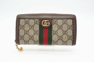 ☆安心の３大保証☆ Bランク ≪GUCCI グッチ/ラウンドファスナー長財布≫ 523154 オフィディア GG ベージュ グリーン レッド ロゴ 送料無料