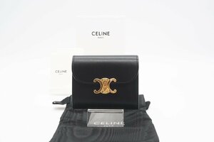 ☆安心の３大保証☆ Aランク ≪CELINE セリーヌ/三つ折り財布≫ 10D783 トリオンフ スモール フラップウォレット ブラック 極美品 送料無料