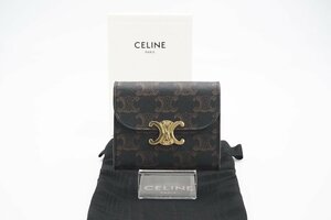 ☆安心の３大保証☆ Aランク ≪CELINE セリーヌ/三つ折り財布≫ 10D782 スモール フラップウォレット トリオンフキャンバス タン ブラウン