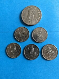 外国硬貨／スイス硬貨・５フラン１枚・１フラン５枚