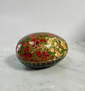 【美品】漆塗り 漆器 卵型 小物入れ ケース 花 椿