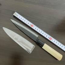 新品 未使用 堺打刃物 身卸出刃包丁 霞焼 黒打 刃渡り15cm 特製正鋼 高級料理庖丁 刺身 柳葉 正夫 和包丁 片刃 本職 板前 魚河岸 魚屋 市場_画像3