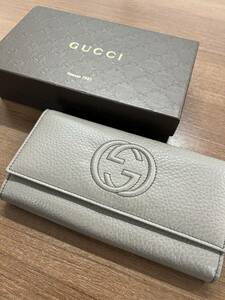 未使用・保管品◆GUCCI グッチ 282414 ソーホー 二つ折り 財布 インターロッキングG 長財布 グレージュ系 レディース 箱付 美品◆管No1132