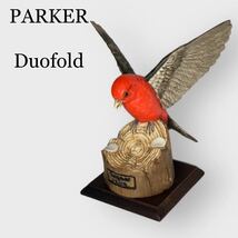 PARKER パーカー Duofold デュオフォールド Scarlet Tanager スカーレットタナガー 万年筆スタンド 店頭展示モデル 木製台座付き 希少品_画像1