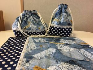 ●ハンドメイド●デニム＊お花 お弁当袋＊コップ袋＊ランチョンマット