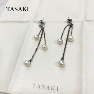 1 jpy ~ TASAKItasaki chain earrings [3 ream pearl ... pearl 6mm super certificate attaching ] Tasaki Shinju silver swing stamp lady's 