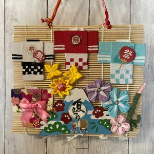 夏飾り　夏インテリア　あさがお　浴衣夏祭り　　　つまみ細工　　法被　ハンドメイド　　　　　　　　　吊るし細工　