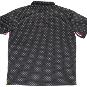 即決 極美品 FILA GOLF フィラゴルフ ドットプリント ロゴワッペン 吸汗速乾 ストレッチ 半袖ポロシャツ ブラック L メンズの画像2
