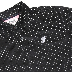 即決 極美品 FILA GOLF フィラゴルフ ドットプリント ロゴワッペン 吸汗速乾 ストレッチ 半袖ポロシャツ ブラック L メンズの画像3