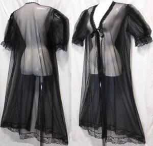 < used * superior article > negligee * gown [ front opening cord ..| see-through one sheets lace fabric ~Made in USA] ( size : large [ width of a garment : approximately 60cm| dress length : approximately 125cm])