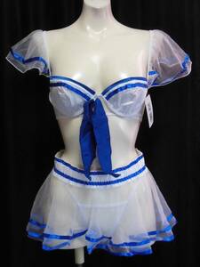 [ new goods unused ] bra && shorts & skirt [ pareo ] ( size :Free| under bust :65~85cm) sailor manner see-through race 