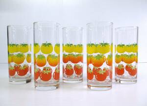 昭和 レトロ トマト グラス タンブラーグラス 5客 セット☆トマト柄 コップ ポップデザイン レトロデザイン