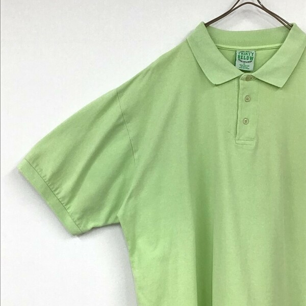 THIRTY BELOW 半袖ポロシャツ コットン100% 明るいライムグリーン 緑 グリーン系 US古着 XL 